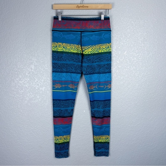 Pelagic NWT Oceanflex Active Leggings, Island Time M - Teal, Fish, Stripes, Blue - Picture 7 of 11
